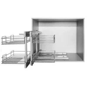 Narożny Cargo Magic Corner – uniwersalny lewy/prawy, 1000 mm, chrom / szara rama